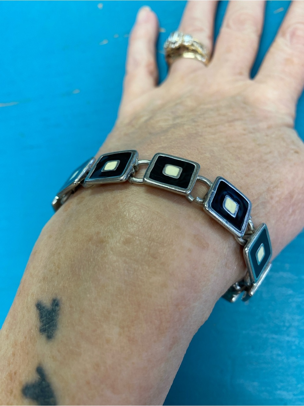 Vintage Kenneth Cole Black, and white enamel bracelet